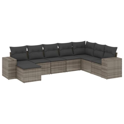 8-Piece Garden Sofa Set with Cushions Grey Poly Rattan Wicker Outdoor Patio Furniture