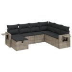 7-Piece Garden Sofa Set with Cushions Grey Poly Rattan Wicker Outdoor Patio Furniture