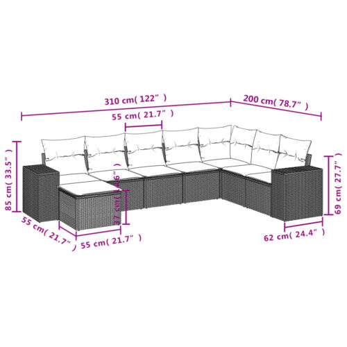 8-Piece Garden Sofa Set with Cushions Grey Poly Rattan Wicker Outdoor Patio Furniture - Image 8