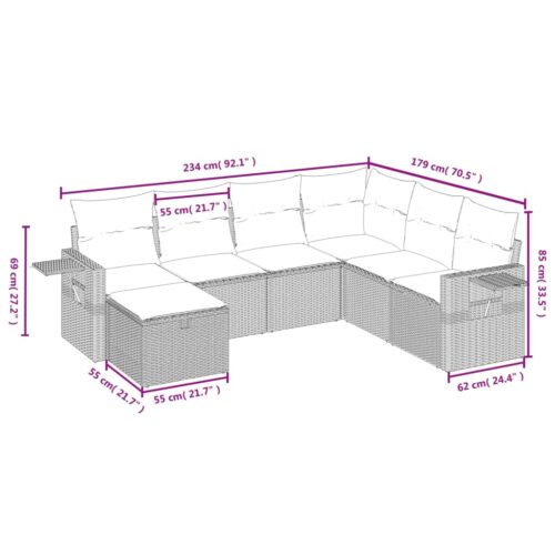 7-Piece Garden Sofa Set with Cushions Grey Poly Rattan Wicker Outdoor Patio Furniture - Image 4