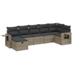 7-Piece Garden Sofa Set with Cushions Grey Poly Rattan Wicker Outdoor Patio Furniture