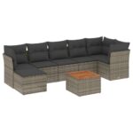 8-Piece Garden Sofa Set with Cushions Grey Poly Rattan Wicker Outdoor Patio Furniture