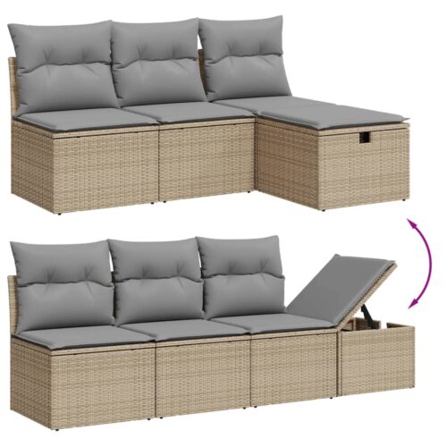 7-Piece Garden Sofa Set with Cushions Grey Poly Rattan Wicker Outdoor Patio Furniture - Image 3
