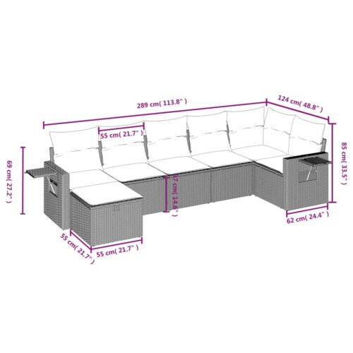 7-Piece Garden Sofa Set with Cushions Grey Poly Rattan Wicker Outdoor Patio Furniture - Image 4