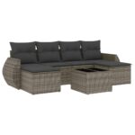 7-Piece Garden Sofa Set with Cushions Grey Poly Rattan Wicker Outdoor Patio Furniture