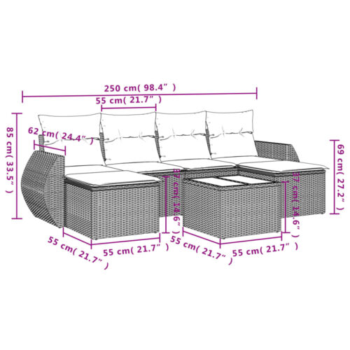 7-Piece Garden Sofa Set with Cushions Grey Poly Rattan Wicker Outdoor Patio Furniture - Image 3