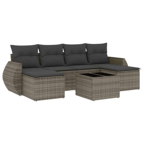 7-Piece Garden Sofa Set with Cushions Grey Poly Rattan Wicker Outdoor Patio Furniture - Image 5