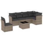 7-Piece Garden Sofa Set with Cushions Grey Poly Rattan Wicker Outdoor Patio Furniture