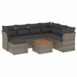 8-Piece Garden Sofa Set with Cushions Grey Poly Rattan Wicker Outdoor Patio Furniture