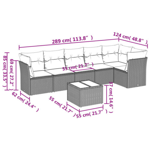 7-Piece Garden Sofa Set with Cushions Grey Poly Rattan Wicker Outdoor Patio Furniture - Image 3