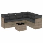 7-Piece Garden Sofa Set with Cushions Grey Poly Rattan Wicker Outdoor Patio Furniture