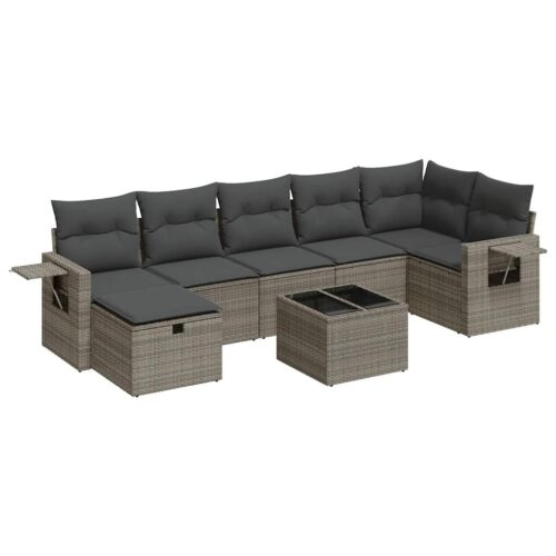 8-Piece Garden Sofa Set with Cushions Grey Poly Rattan Wicker Outdoor Patio Furniture - Image 13