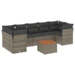 8-Piece Garden Sofa Set with Cushions Grey Poly Rattan Wicker Outdoor Patio Furniture