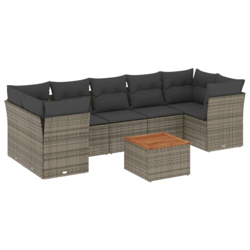 8-Piece Garden Sofa Set with Cushions Grey Poly Rattan Wicker Outdoor Patio Furniture