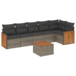 7-Piece Garden Sofa Set with Cushions Grey Poly Rattan Wicker Outdoor Patio Furniture