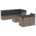 8-Piece Garden Sofa Set with Cushions Grey Poly Rattan Wicker Outdoor Patio Furniture