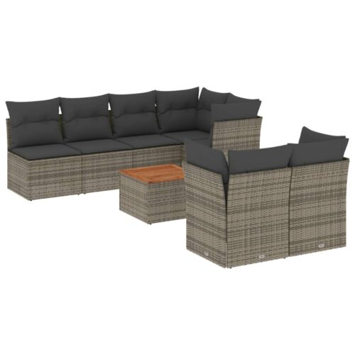 8-Piece Garden Sofa Set with Cushions Grey Poly Rattan Wicker Outdoor Patio Furniture