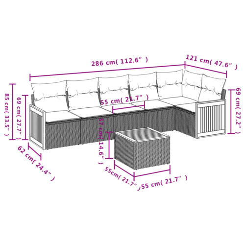 7-Piece Garden Sofa Set with Cushions Grey Poly Rattan Wicker Outdoor Patio Furniture - Image 8