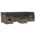 8-Piece Garden Sofa Set with Cushions Grey Poly Rattan Wicker Outdoor Patio Furniture