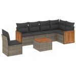 7-Piece Garden Sofa Set with Cushions Grey Poly Rattan Wicker Outdoor Patio Furniture