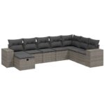 8-Piece Garden Sofa Set with Cushions Grey Poly Rattan Wicker Outdoor Patio Furniture