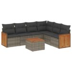 7-Piece Garden Sofa Set with Cushions Grey Poly Rattan Wicker Outdoor Patio Furniture