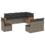 8-Piece Garden Sofa Set with Cushions Grey Poly Rattan Wicker Outdoor Patio Furniture