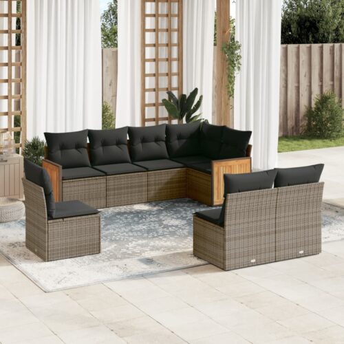 8-Piece Garden Sofa Set with Cushions Grey Poly Rattan Wicker Outdoor Patio Furniture - Image 2
