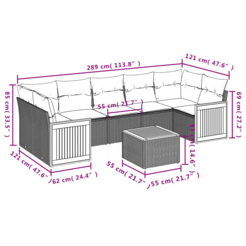 8-Piece Garden Sofa Set with Cushions Grey Poly Rattan Wicker Outdoor Patio Furniture - Image 8