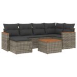7-Piece Garden Sofa Set with Cushions Grey Poly Rattan Wicker Outdoor Patio Furniture