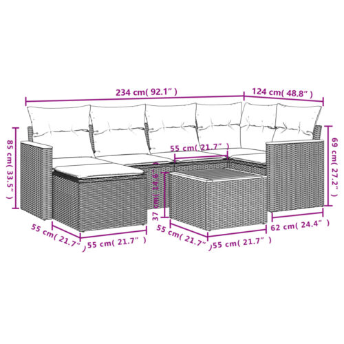 7-Piece Garden Sofa Set with Cushions Grey Poly Rattan Wicker Outdoor Patio Furniture - Image 3