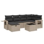 7-Piece Garden Sofa Set with Cushions Grey Poly Rattan Wicker Outdoor Patio Furniture