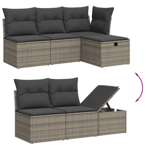 7-Piece Garden Sofa Set with Cushions Grey Poly Rattan Wicker Outdoor Patio Furniture - Image 3