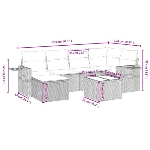 7-Piece Garden Sofa Set with Cushions Grey Poly Rattan Wicker Outdoor Patio Furniture - Image 4