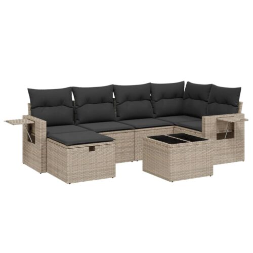 7-Piece Garden Sofa Set with Cushions Grey Poly Rattan Wicker Outdoor Patio Furniture - Image 6