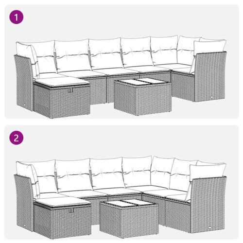 8-Piece Garden Sofa Set with Cushions Grey Poly Rattan Wicker Outdoor Patio Furniture - Image 10
