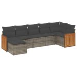 7-Piece Garden Sofa Set with Cushions Grey Poly Rattan Wicker Outdoor Patio Furniture