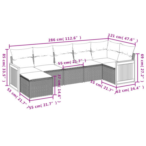 7-Piece Garden Sofa Set with Cushions Grey Poly Rattan Wicker Outdoor Patio Furniture - Image 8