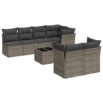 8-Piece Garden Sofa Set with Cushions Grey Poly Rattan Wicker Outdoor Patio Furniture