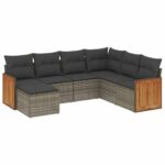 7-Piece Garden Sofa Set with Cushions Grey Poly Rattan Wicker Outdoor Patio Furniture