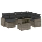 8-Piece Garden Sofa Set with Cushions Grey Poly Rattan Wicker Outdoor Patio Furniture