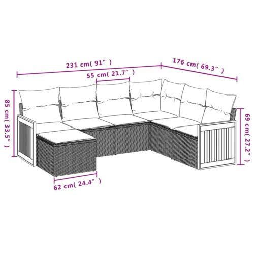 7-Piece Garden Sofa Set with Cushions Grey Poly Rattan Wicker Outdoor Patio Furniture - Image 8