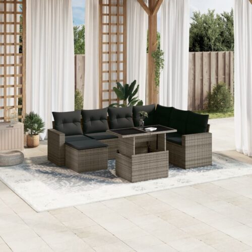 8-Piece Garden Sofa Set with Cushions Grey Poly Rattan Wicker Outdoor Patio Furniture - Image 2