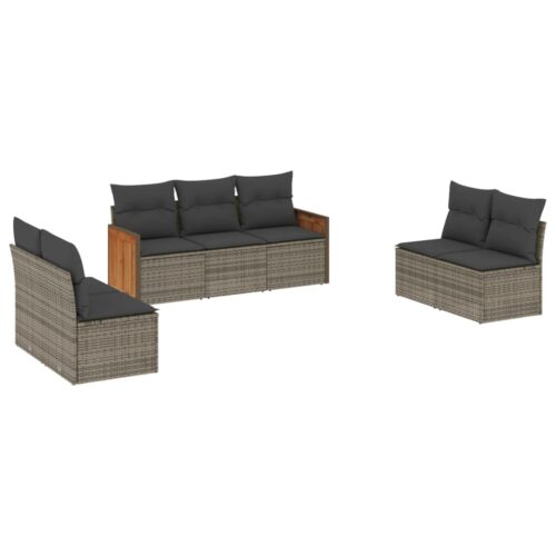 7-Piece Garden Sofa Set with Cushions Grey Poly Rattan Wicker Outdoor Patio Furniture