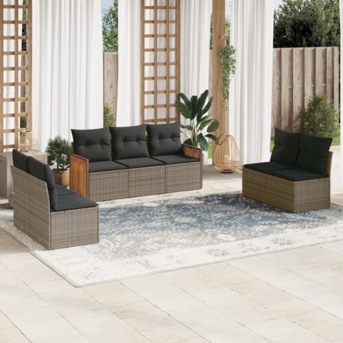 7-Piece Garden Sofa Set with Cushions Grey Poly Rattan Wicker Outdoor Patio Furniture - Image 2