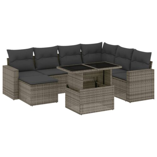 8-Piece Garden Sofa Set with Cushions Grey Poly Rattan Wicker Outdoor Patio Furniture - Image 13