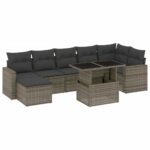 8-Piece Garden Sofa Set with Cushions Grey Poly Rattan Wicker Outdoor Patio Furniture