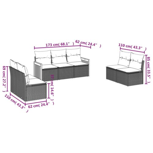7-Piece Garden Sofa Set with Cushions Grey Poly Rattan Wicker Outdoor Patio Furniture - Image 6