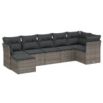 7-Piece Garden Sofa Set with Cushions Grey Poly Rattan Wicker Outdoor Patio Furniture
