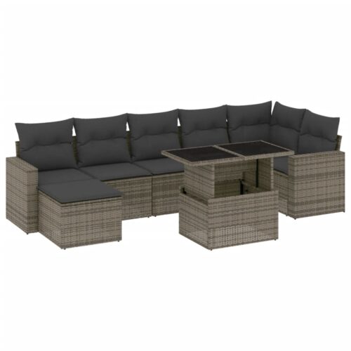 8-Piece Garden Sofa Set with Cushions Grey Poly Rattan Wicker Outdoor Patio Furniture - Image 13